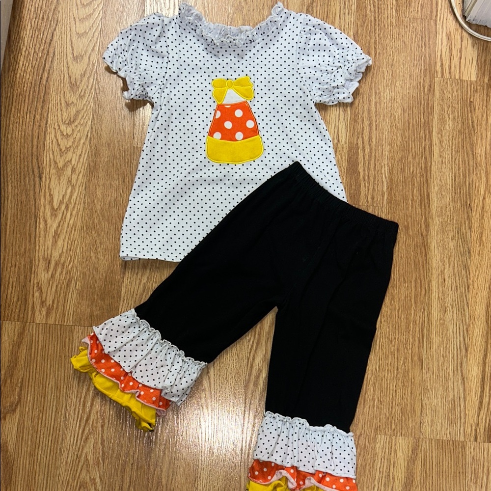 Precious Girls Fall Polka Dot Top and Ruffle Pants Set